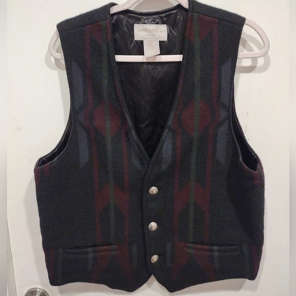 Native Jackets Santa Fe NM Aztec Print Wool Blend Vest Men's  L American Indian